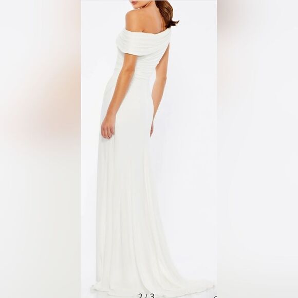 Mac Duggal 26517 Foldover Off-the-Shoulder Slit Gown NWT size 4 White - Picture 2 of 6